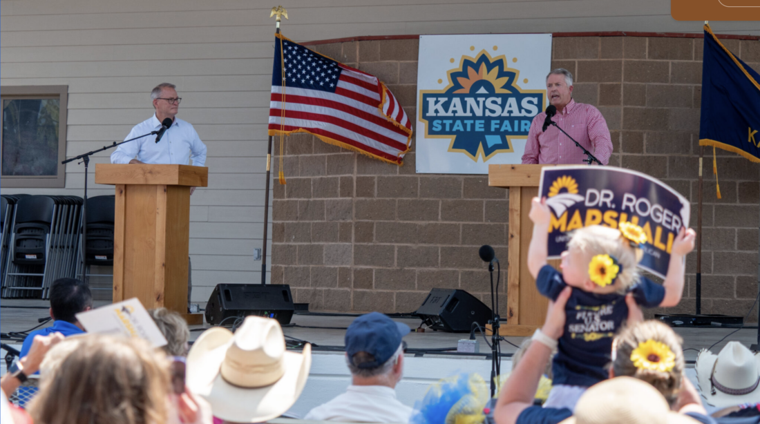 Marshall, Hamilton square off in U.S. Senate debate at Kansas State Fair, as crowd becomes raucous